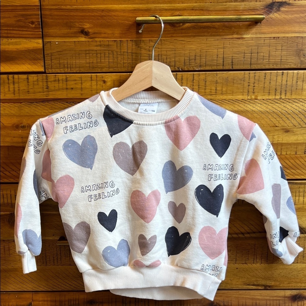 Zara Girls Heart Pattern Kids Sweatshirt 💕 💞